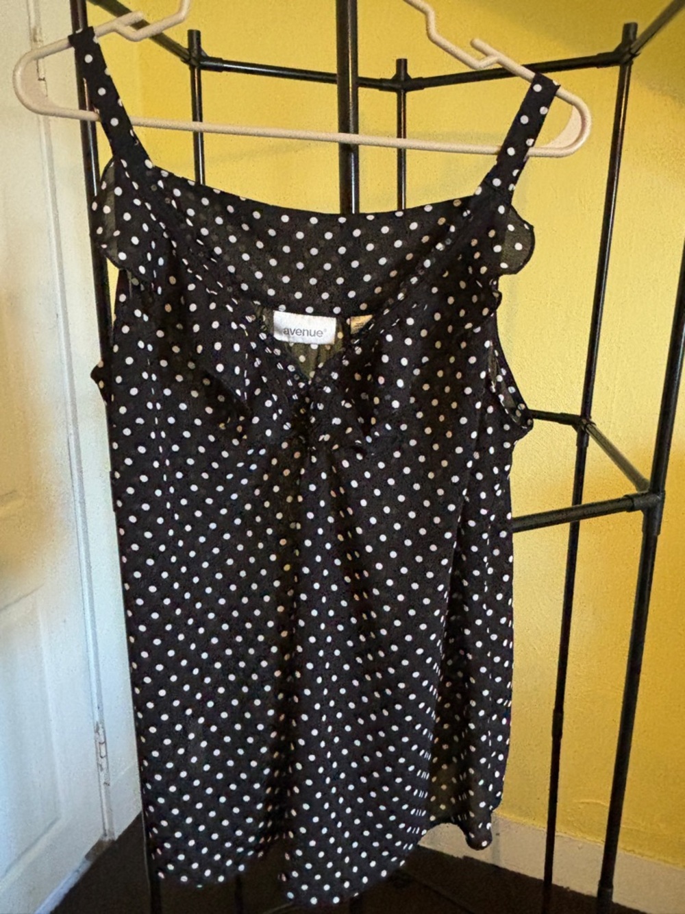 Avenue Black & White Polka Dot Button-Up Blouse